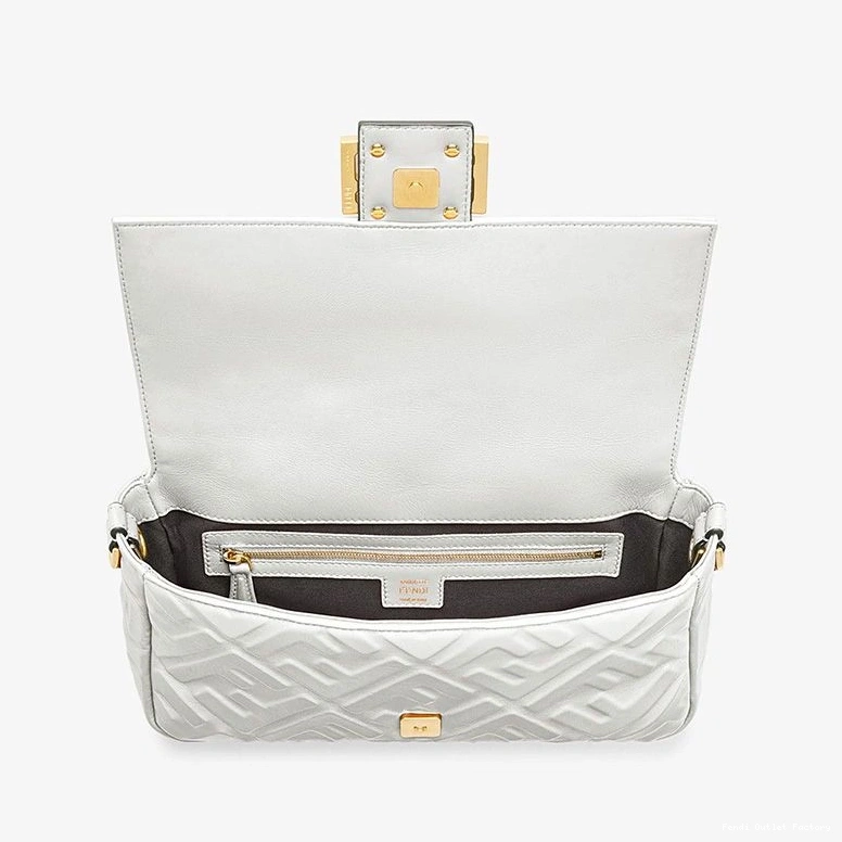 Vintage HOT Motif Fendi Bag Medium Leather In FF Nappa Baguette White 0730